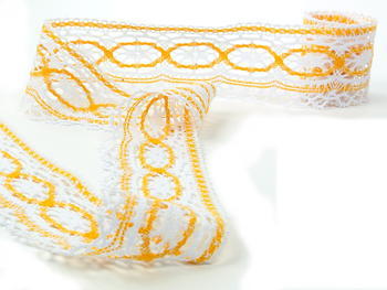 Bobbin lace No. 75037 white/dark yellow | 30 m - 1