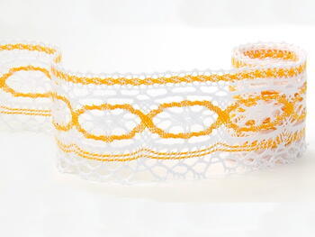 Cotton bobbin lace 75037, width 57 mm, white/dark yellow - 1