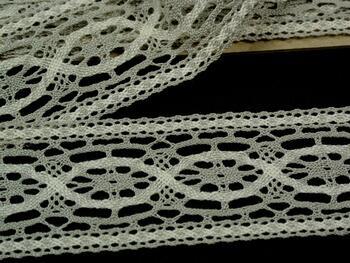 Cotton bobbin lace insert 75038, width 52 mm, light linen gray/ecru - 1