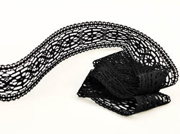 Cotton bobbin lace insert 75038, width 52 mm, black - 1