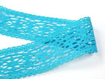 Cotton bobbin lace insert 75038, width 52 mm, turquoise - 1