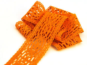 Cotton bobbin lace insert 75038, width 52 mm, deep orange - 1
