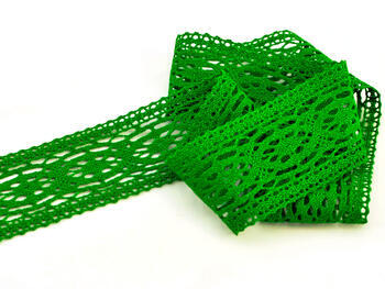 Cotton bobbin lace insert 75038, width 52 mm, grass green