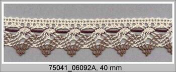 Cotton bobbin lace 75041, width 40 mm, ecru/light brown/dark brown - 1