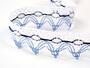 Cotton bobbin lace 75041, width 40 mm, white/sky blue/dark blue - 1/5