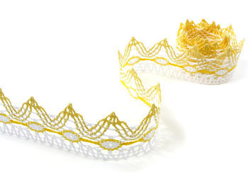 Bobbin lace No. 75041 white/yellow/light yellow | 30 m - 1