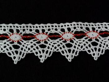 Cotton bobbin lace 75041, width 40 mm, white/light red/Lurex gold - 1