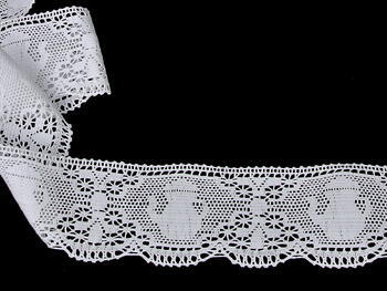 Cotton bobbin lace 75061, width 63 mm, white - 1