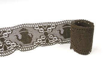 Cotton bobbin lace 75061, width 63 mm, dark brown - 1