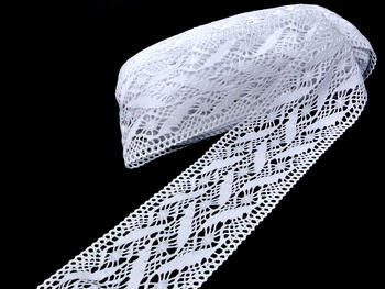Cotton bobbin lace insert 75062, width 107 mm, white - 1