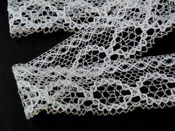 Cotton bobbin lace 75065, width 47 mm, white/Lurex gold - 1