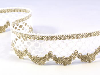 Bobbin lace No. 75067 white/dark linen | 30 m - 1