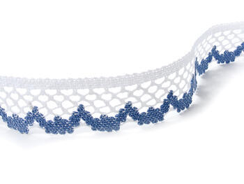Cotton bobbin lace 75067, width 47 mm, white/sky blue - 1