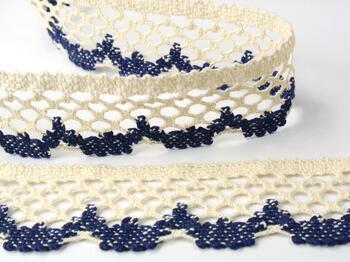 Cotton bobbin lace 75067, width 47 mm, ecru/blue - 1