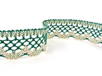 Cotton bobbin lace 75067, width 47 mm, dark green/ecru - 1
