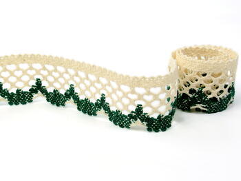 Cotton bobbin lace 75067, width 47 mm, ecru/green - 1