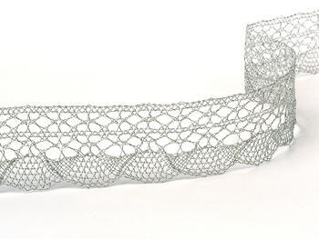 Metalic bobbin lace 75077, width 33 mm, Lurex silver - 1
