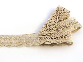 Cotton bobbin lace 75077, width 32 mm, light linen gray