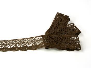 Cotton bobbin lace 75077, width 32 mm, light brown - 1