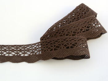 Cotton bobbin lace 75077, width 32 mm, dark brown - 1