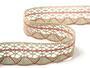 Cotton bobbin lace 75077, width 32 mm, light linen gray/light red - 1/5