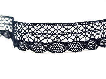 Cotton bobbin lace 75077, width 32 mm, black - 1
