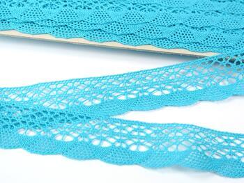 Cotton bobbin lace 75077, width 32 mm, turquoise - 1