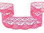 Cotton bobbin lace 75077, width 32 mm, fuchsia highlights - 1/3
