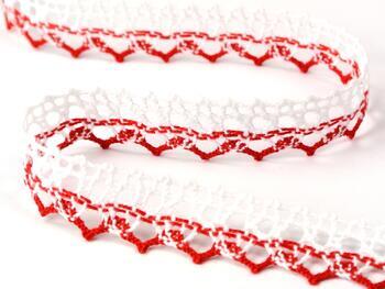 Cotton bobbin lace 75087, width 19 mm, white/red - 1