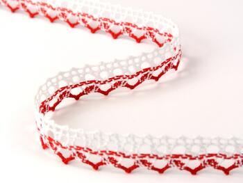 Cotton bobbin lace 75087, width 19 mm, white merc./red - 1