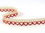 Cotton bobbin lace 75087, width 19 mm, light linen gray/light red - 1/4