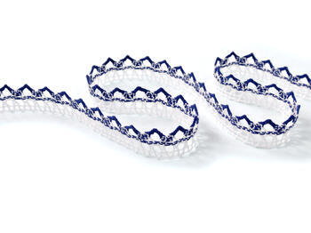 Cotton bobbin lace 75087, width 19 mm, white/blue - 1