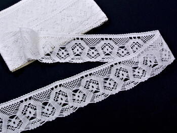 Cotton bobbin lace 75096, width 68 mm, white - 1