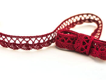 Cotton bobbin lace 75099, width 18 mm, cranberry - 1
