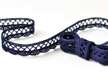Cotton bobbin lace 75099, width 18 mm, dark blue - 1