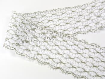 Cotton bobbin lace 75121, width 80 mm, white/dark linen gray - 1