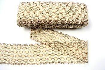 Cotton bobbin lace 75121, width 80 mm, ecru/dark beige - 1