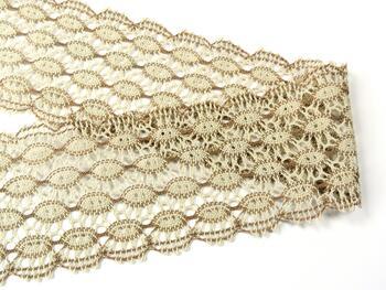 Cotton bobbin lace 75121, width 80 mm, beige/dark beige - 1