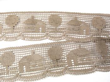 Cotton bobbin lace 75157, width 73 mm, dark linen gray - 1