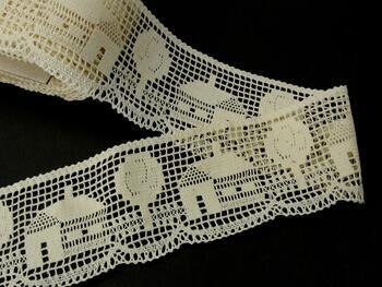 Cotton bobbin lace 75157, width 73 mm, ecru - 1