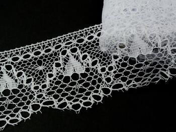 Cotton bobbin lace 75158, width 80 mm, white mercerized - 1