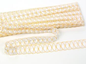 Cotton bobbin lace 75169, width 20 mm, white/dark yellow - 1