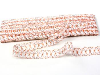 Cotton bobbin lace 75169, width 20 mm, white/rich orange - 1