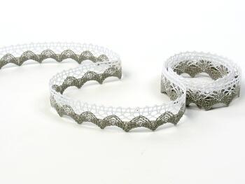 Cotton bobbin lace 75191, width 15 mm, white/dark linen gray - 1