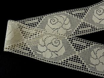 Cotton bobbin lace insert 75197, width 88 mm, ecru - 1