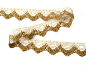 Cotton bobbin lace 75220, width 33 mm, ecru/chocolate brown - 1