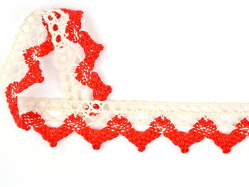 Bobbin lace No. 75220 ecru/red | 30 m - 1