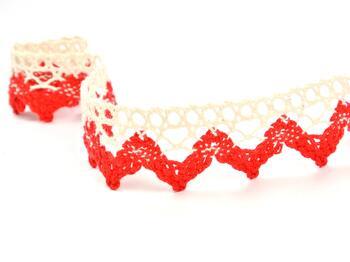 Cotton bobbin lace 75220, width 33 mm, ecru/red - 1