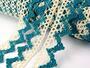 Cotton bobbin lace 75220, width 33 mm, ecru/aquamarine - 1/4