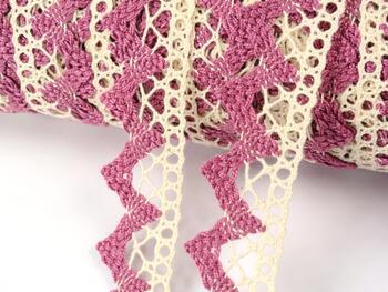 Cotton bobbin lace 75220, width 33 mm, ecru/pink - 1